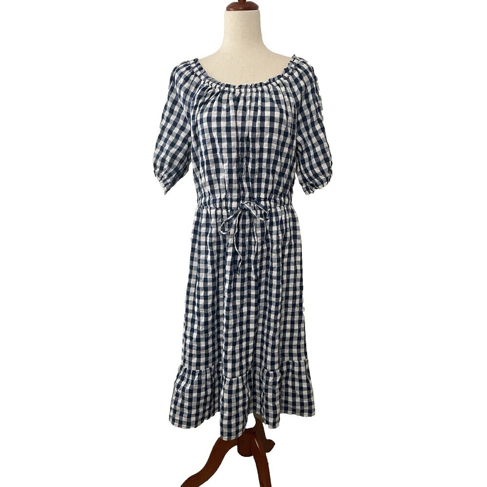 Nwt Style & Co Woman's Size Large Blue Gingham Plaid Midi Dress Prairie Cottage